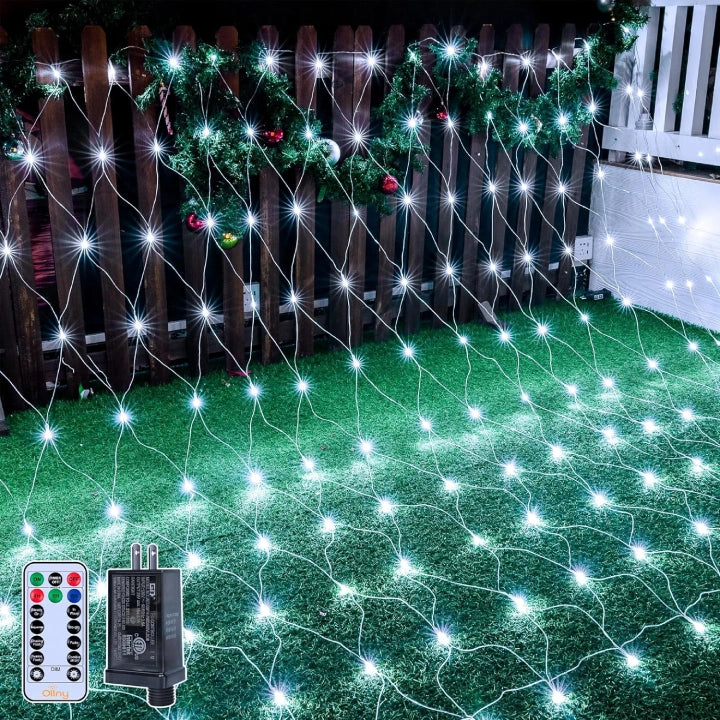 Ollny 210 LED 10ft*7ft Cool White Net Lights (Clear wire, IP67 Waterproof, 8 Modes)