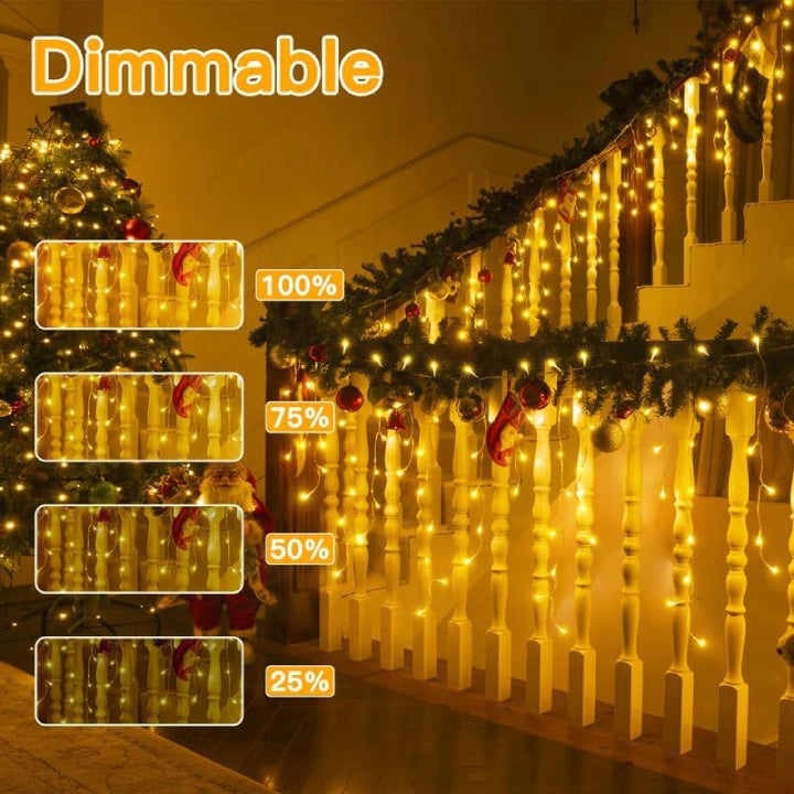 
                  
                    Ollny 306 LED 25ft Warm White/Multi Color Icicle Lights (Clear Cable, Plug in, 11 Modes), Connectable up to 3 Sets
                  
                