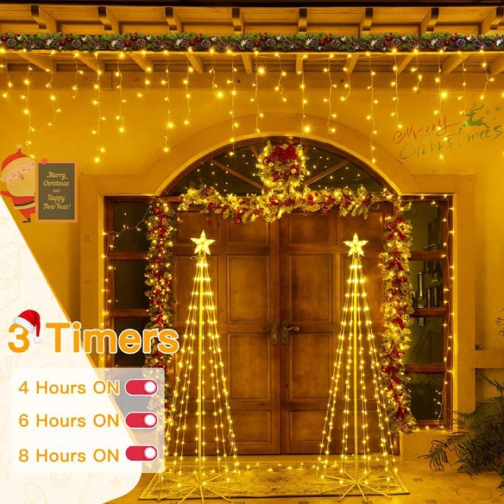 
                  
                    Ollny 306 LED 25ft Warm White/Multi Color Icicle Lights (Clear Cable, Plug in, 11 Modes), Connectable up to 3 Sets
                  
                