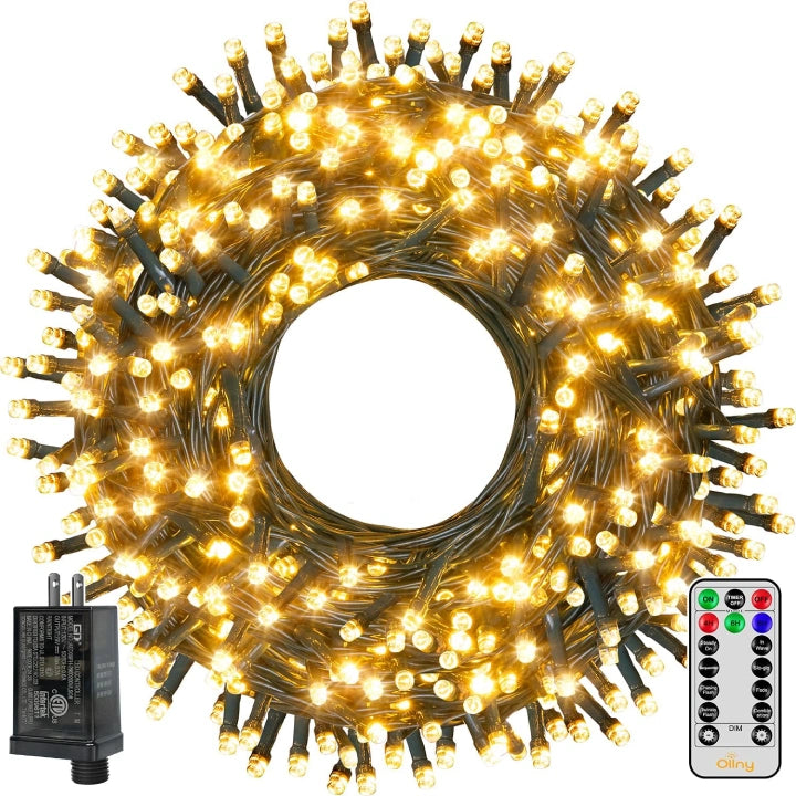 Warm White Christmas Lights Outdoor 132ft Green Wire Ollny
