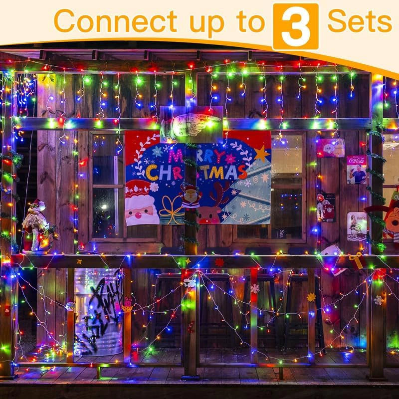 
                  
                    Ollny 400 LED 32ft Multi Color Icicle  Lights (Clear Cable, Plug in, 8 Modes), Connectable up to 3 Sets
                  
                