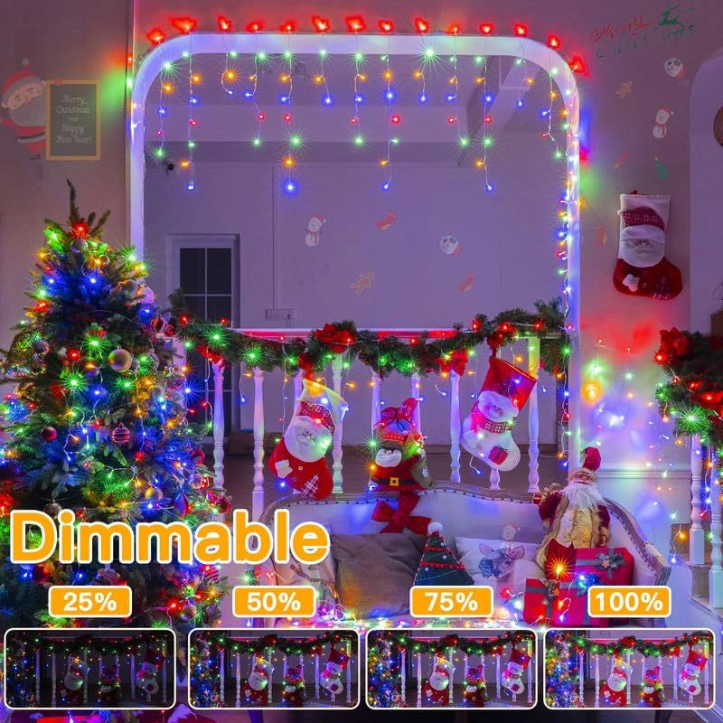 
                  
                    Ollny 400 LED 32ft Multi Color Icicle  Lights (Clear Cable, Plug in, 8 Modes), Connectable up to 3 Sets
                  
                