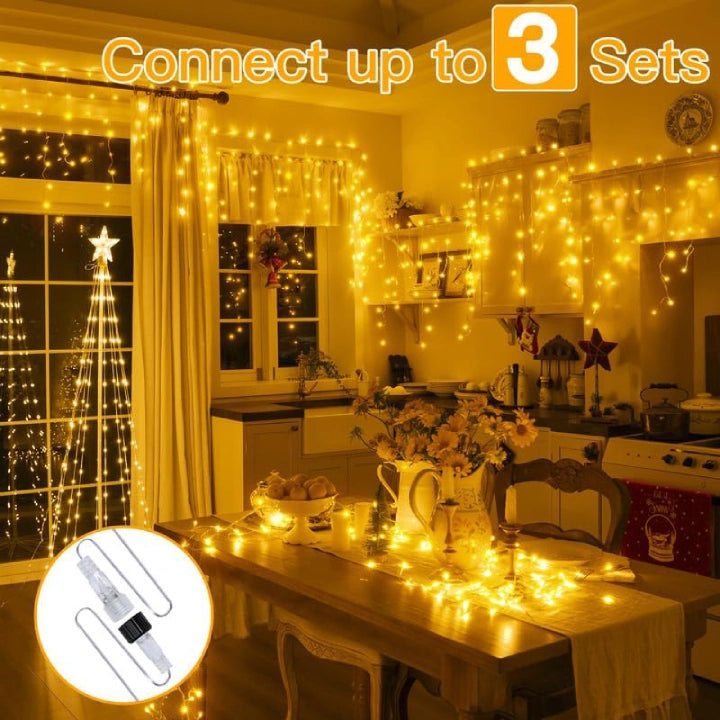 
                  
                    Ollny 504 LED 41ft Warm White Christmas Icicle Lights (Clear Cable, Plug in, 8 Modes), Connectable up to 3 Sets
                  
                
