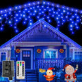 Ollny 504 LED 41ft Blue Icicle Christmas Lights (Clear Cable, Plug in, 8 Modes), Connectable up to 3 Sets