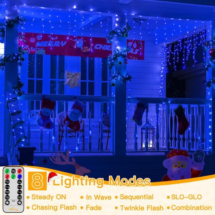 
                  
                    Ollny 504 LED 41ft Blue Icicle Christmas Lights (Clear Cable, Plug in, 8 Modes), Connectable up to 3 Sets
                  
                
