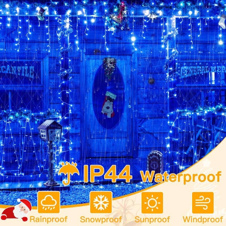 
                  
                    Ollny 504 LED 41ft Blue Icicle Christmas Lights (Clear Cable, Plug in, 8 Modes), Connectable up to 3 Sets
                  
                