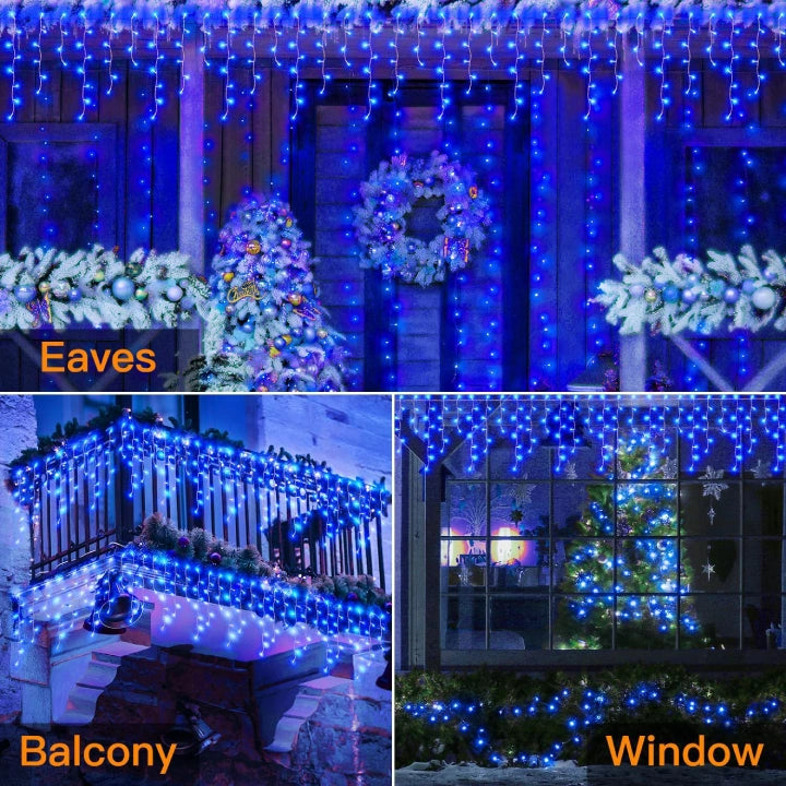 
                  
                    Ollny 504 LED 41ft Blue Icicle Christmas Lights (Clear Cable, Plug in, 8 Modes), Connectable up to 3 Sets
                  
                