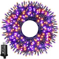 Ollny 300 LED 100ft Purple & Orange Halloween Lights (Green Cable, Plug in, 8 Modes)