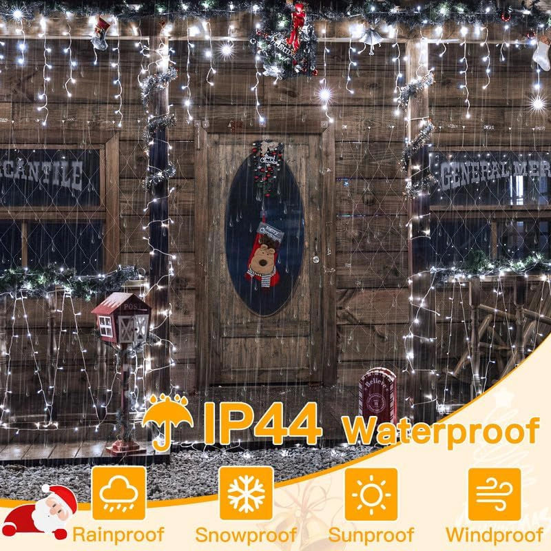 
                  
                    Ollny 504 LED 41ft Cool White Christmas Icicle Lights (Clear Cable, Plug in, 8 Modes), Connectable up to 3 Sets
                  
                