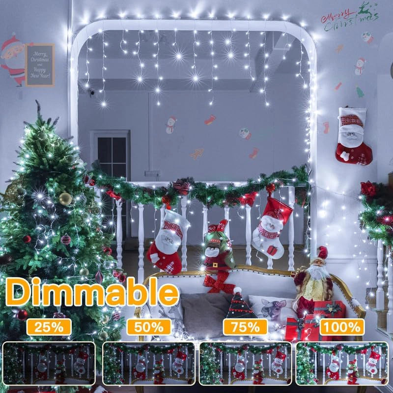 
                  
                    Ollny 504 LED 41ft Cool White Christmas Icicle Lights (Clear Cable, Plug in, 8 Modes), Connectable up to 3 Sets
                  
                