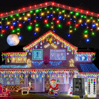 Ollny Connectable Multicolor Christmas Icicle Lights (Clear Cable, Plug in, 8 Modes)