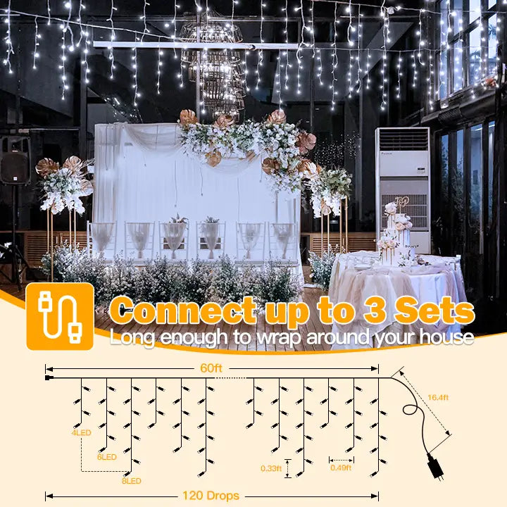 720led icicle wedding lights - connect up to 3 sets 