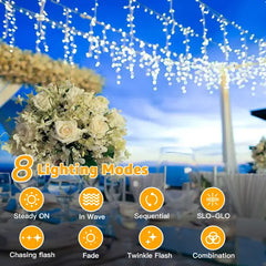 Ollny's 720 leds 60ft cool white wedding icicle lights - 8 lighting modes
