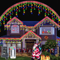 Ollny 594 LED 49ft Multicolor Christmas Icicle Lights (Clear Cable, Plug in, 8 Modes)