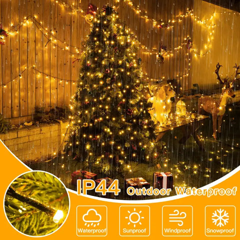 400 LED 8.2ft*16 strings Warm White Christmas Tree Lights (Green Cable, Plug in, 8 Modes)