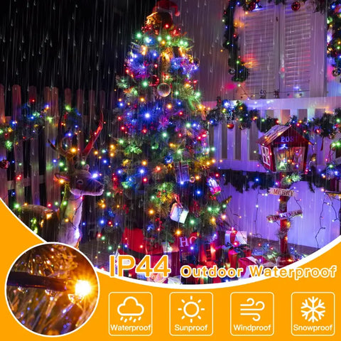 Ollny 400 LED 8.2ft*16 strings Multicolor Christmas Tree Lights (Green Cable, Plug in, 8 Modes)