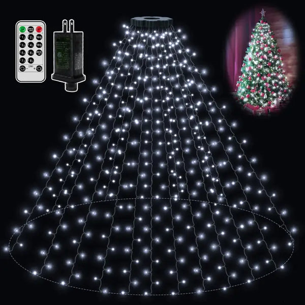 Ollny 400 LED 8.2ft*16 strings Cool White Christmas Tree Lights (Green Cable, Plug in, 8 Modes)