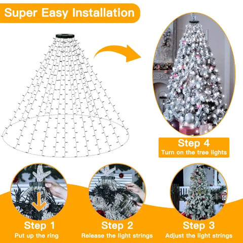 Ollny 400 LED 8.2ft*16 strings Cool White Christmas Tree Lights (Green Cable, Plug in, 8 Modes)