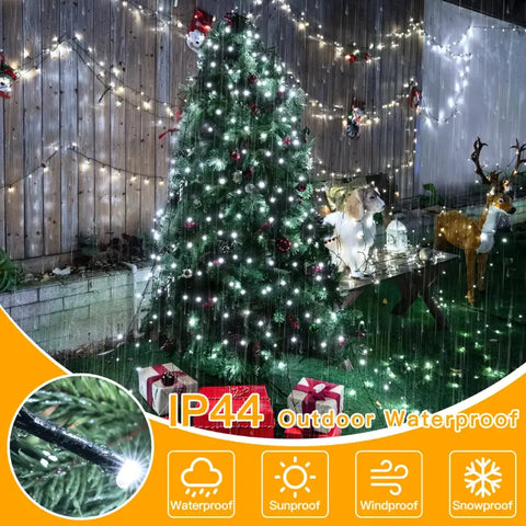 Ollny 400 LED 8.2ft*16 strings Cool White Christmas Tree Lights (Green Cable, Plug in, 8 Modes)