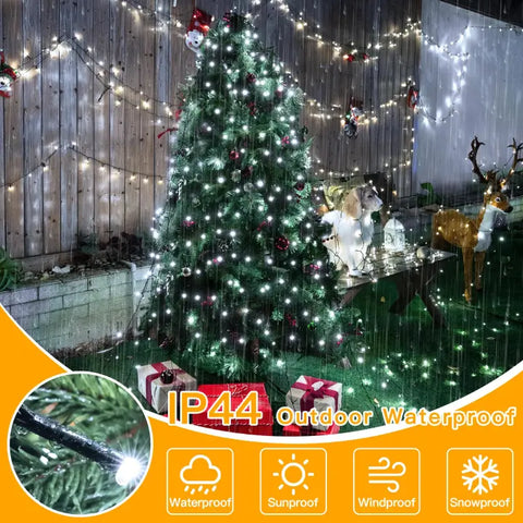 400 LED 8.2ft*16 strings Cool White Christmas Tree Lights (Green Cable, Plug in, 8 Modes)