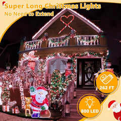 Ollny 800 LED 262ft Red&White Christmas String Lights (Clear Cable, Plug in, 8 Modes, IP44 Waterproof)