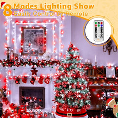Ollny 800 LED 262ft Red&White Christmas String Lights (Clear Cable, Plug in, 8 Modes, IP44 Waterproof)