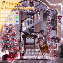 Ollny 800 LED 262ft Red&White Christmas String Lights (Clear Cable, Plug in, 8 Modes, IP44 Waterproof)