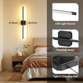 Ollny 2pcs LED Rechargeable Black Wall Sconce for Bedroom, Living Room
