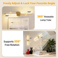 Ollny 2pcs LED Rechargeable Golden Wall Sconce for Bedroom, Living Room