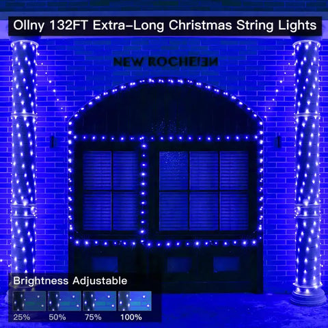 400 LED 132ft Outdoor Blue String Lights (Green Cable, Plug in, 8 Modes, IP44 Waterproof)