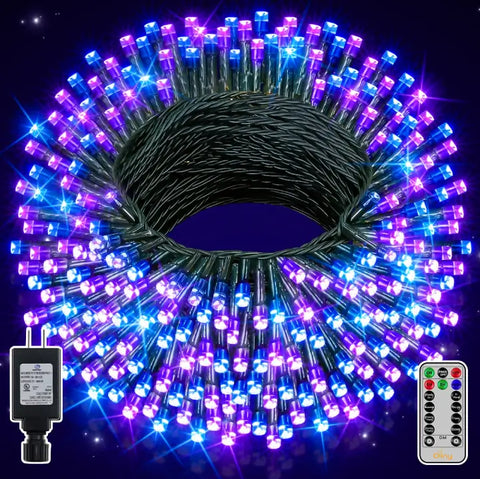 400 LED 132ft Purple & Blue String Lights (Green Cable, Plug in, 8 Modes, IP44 Waterproof)