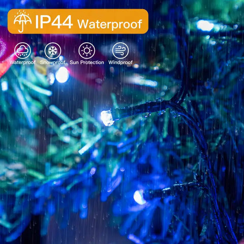 400 LED 132ft Blue & White Christmas Lights (Green Cable, Plug in, 8 Modes, IP44 Waterproof)