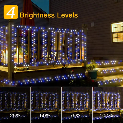400 LED 132ft Blue & White Christmas Lights (Green Cable, Plug in, 8 Modes, IP44 Waterproof)