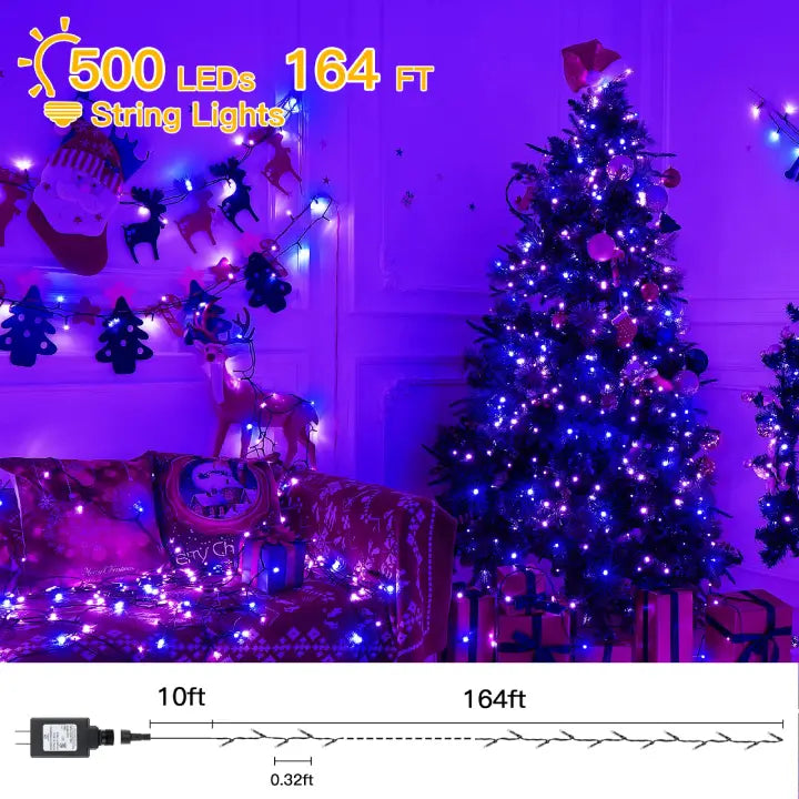 Length instructions for Ollny's 500 leds blue and purple Christmas lights