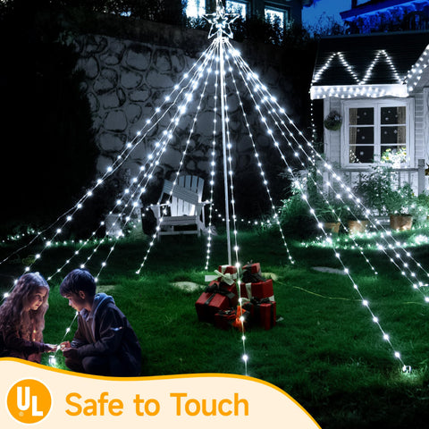 340 Led Cool White Christmas Lights Tree For Lawn (With Pole, Clear Wire, IP67 Waterproof, 8 Modes, Plug In)