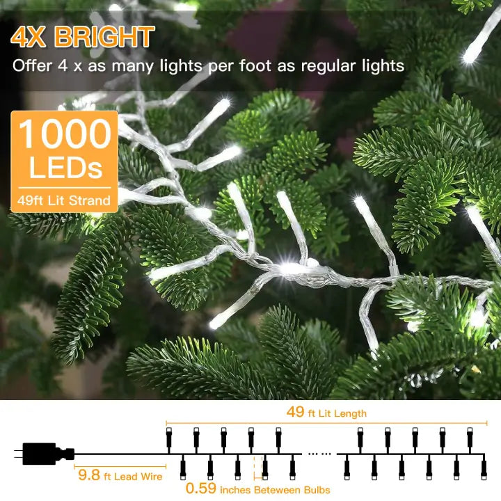 Length instructions for Ollny's 1000 leds cool white Christmas cluster lights