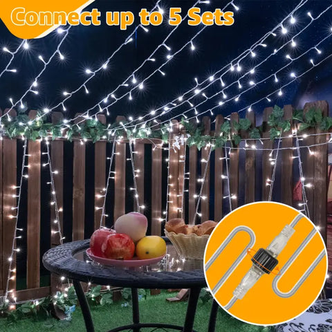 120 LED 40ft Cool White Connectable String Lights (Clear Cable, Plug in, 8 Modes)