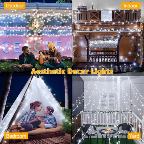 Ollny 120 LED 40ft Cool White Connectable String Lights (Clear Cable, Plug in, 8 Modes)