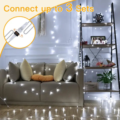 200 LED 60ft Cool White Connectable String Lights (Clear Cable, Plug in, 8 Modes)