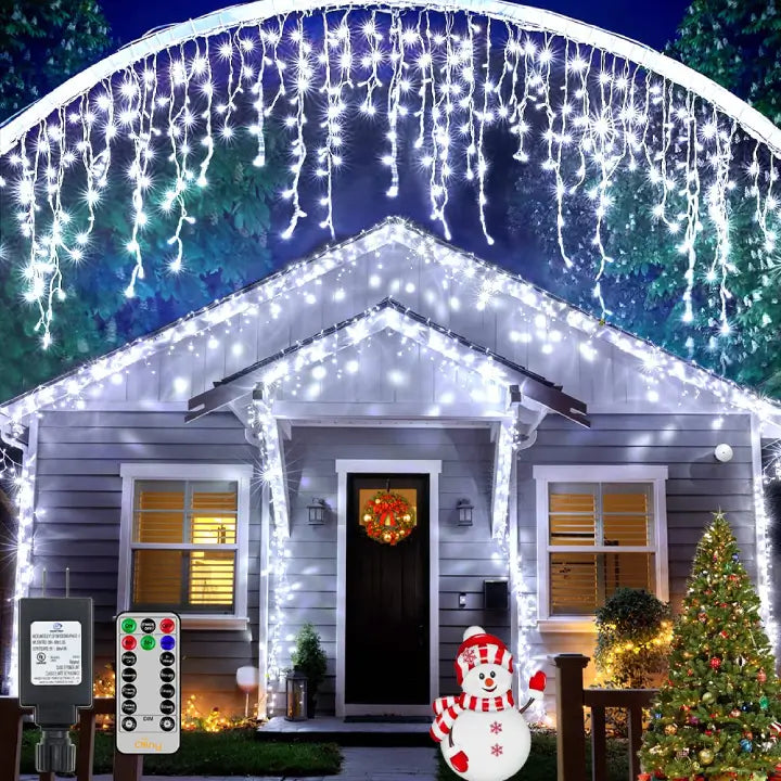 Ollny's 396 leds 32ft cool white connectable icicle lights