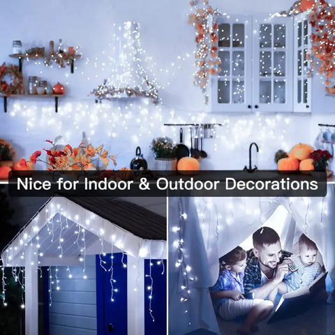 Ollny's 396 led 32ft cool white icicle lights are nice for indoor & outdoor decorations