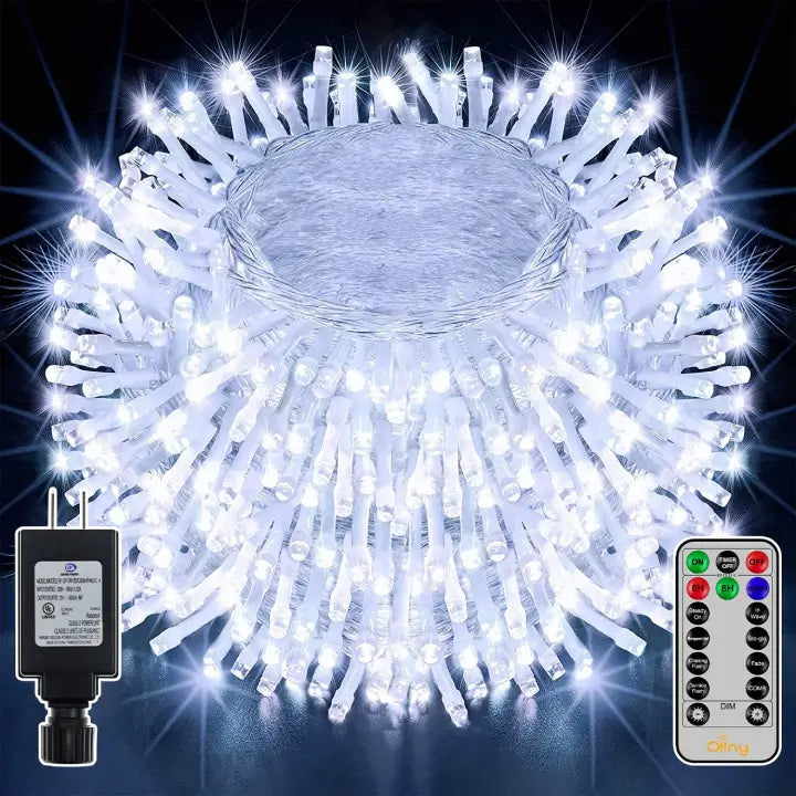400 LED 132ft Cool White Christmas Lights (Clear Cable, Plug in, 8 Modes, IP44 Waterproof)