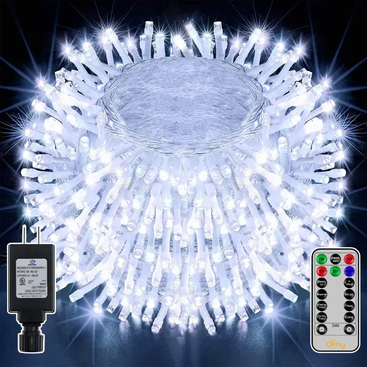 400 LED 132ft Cool White Christmas Lights (Clear Cable, Plug in, 8 Modes)