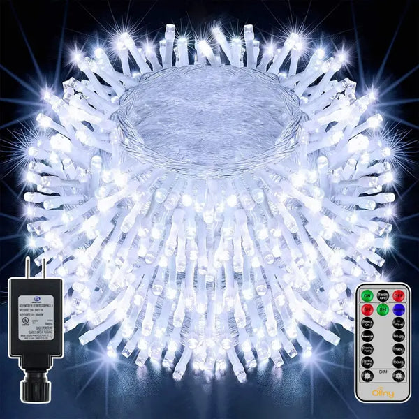400 LED 132ft Cool White Christmas Lights (Clear Cable, Plug in, 8 Modes, IP44 Waterproof)