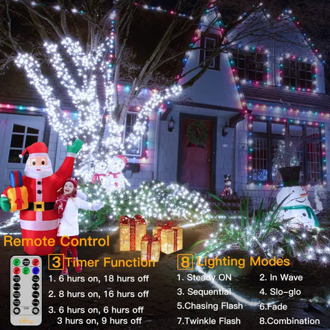 400 LED 132ft Cool White Christmas Lights (Clear Cable, Plug in, 8 Modes, IP44 Waterproof)