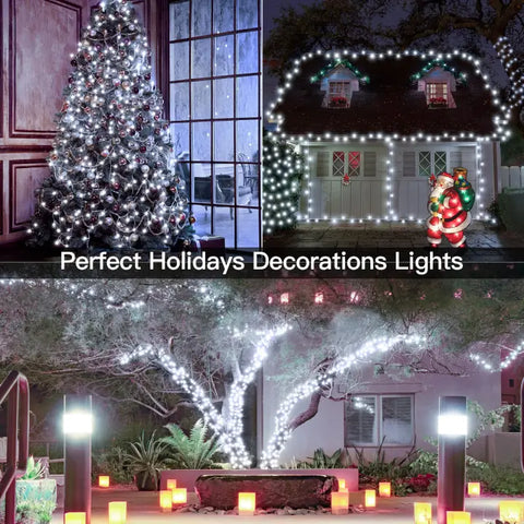 400 LED 132ft Cool White Christmas Lights (Clear Cable, Plug in, 8 Modes)