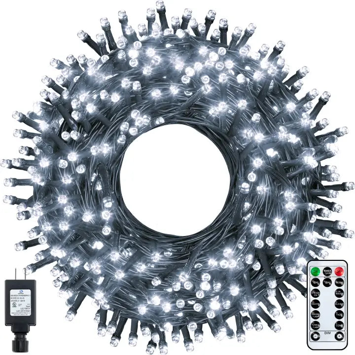 400 LED 132ft Cool White Christmas Lights (Green Cable, Plug in, 8 Modes, IP44 Waterproof)