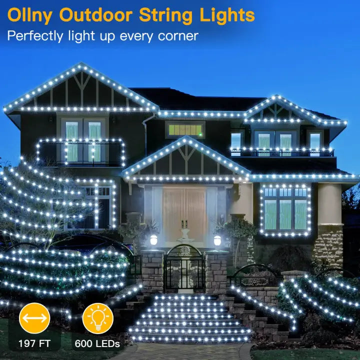 Length instructions for Ollny's 600 leds clear wire cool white Christmas lights