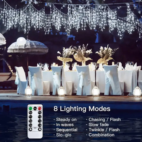 Ollny's 720 leds cool white icicle lights with 8 lighting modes