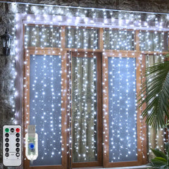 Ollny's 200 leds 6.6ft x 6.6ft cool white curtain lights clear cable usb powered